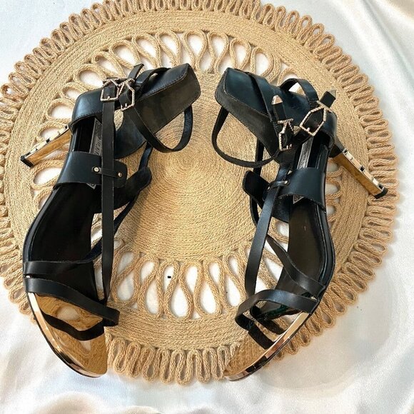 Ivy Kirzhner Black Leather Lacquered Detail Strappy Heels Women’s Size 8.5 - Picture 3 of 9